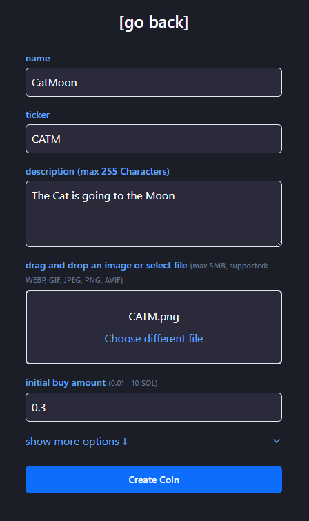 Fill in Coin Details